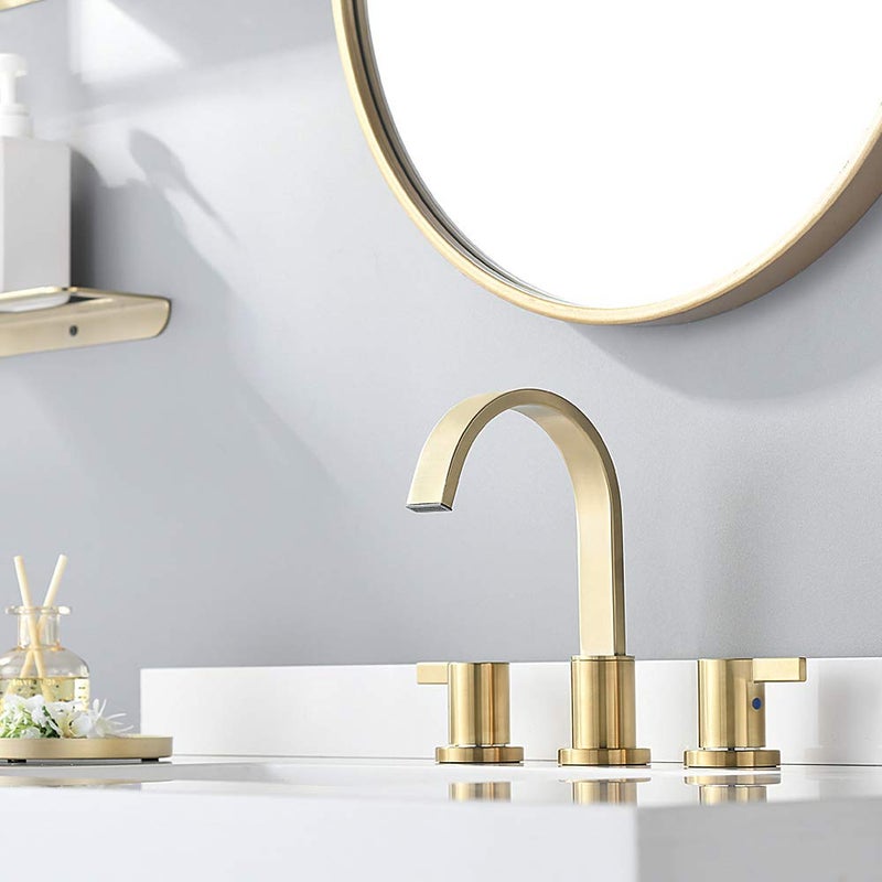 Phiestina 8 Inch 3 Hole 2 Handle Waterfall Widespread Brushed Gold Bathroom Sink Faucet with Metal Pop-Up Drain, WF040-1-BG - Image 2